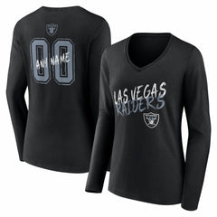 Women's Hustle Personalized Name & Number Long Sleeve V-Neck T-Shirt - Las Vegas Raiders T-shirts