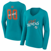 Women's Hustle Personalized Name & Number Long Sleeve V-Neck T-Shirt - Miami Dolphins T-shirts