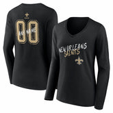Women's Hustle Personalized Name & Number Long Sleeve V-Neck T-Shirt - New Orleans Saints T-shirts