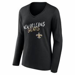 Women's Hustle Personalized Name & Number Long Sleeve V-Neck T-Shirt - New Orleans Saints T-shirts