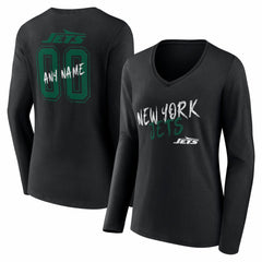Women's Hustle Personalized Name & Number Long Sleeve V-Neck T-Shirt - New York Jets T-shirts