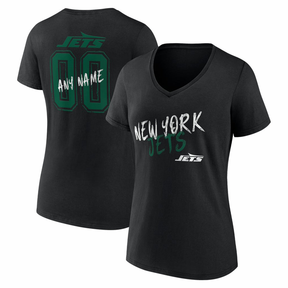 Women's Hustle Personalized Name & Number V-Neck T-Shirt - New York Jets T-shirts