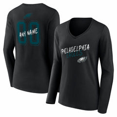 Women's Hustle Personalized Name & Number Long Sleeve V-Neck T-Shirt - Philadelphia Eagles T-shirts