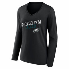 Women's Hustle Personalized Name & Number Long Sleeve V-Neck T-Shirt - Philadelphia Eagles T-shirts