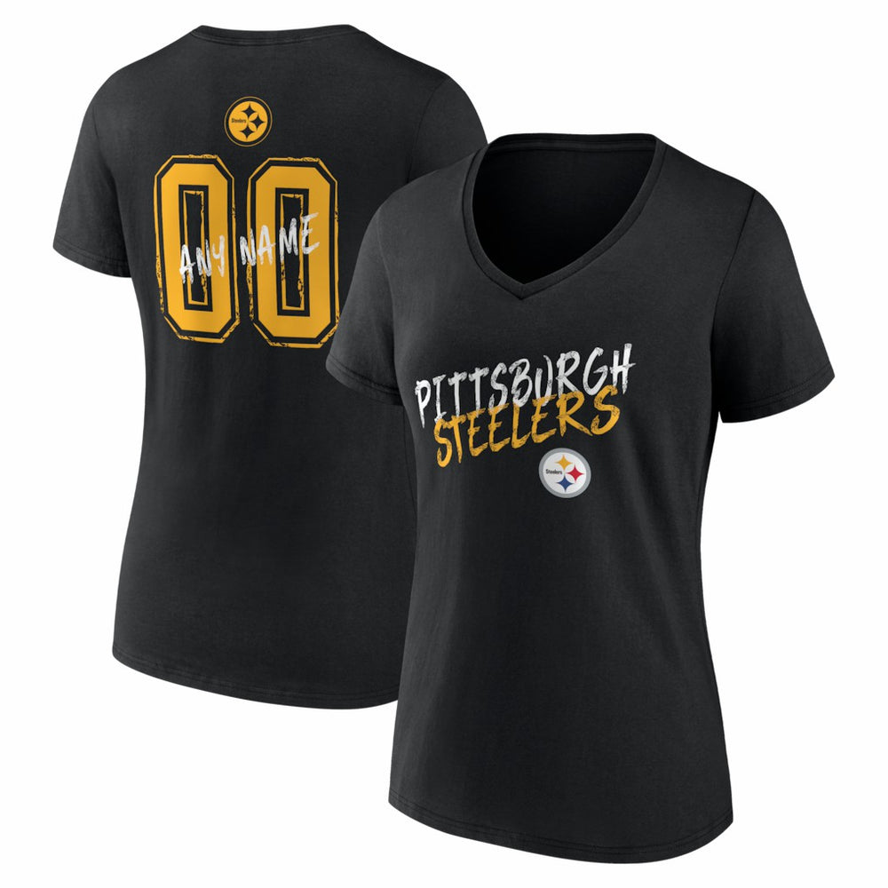 Women's Hustle Personalized Name & Number V-Neck T-Shirt - Pittsburgh Steelers T-shirts
