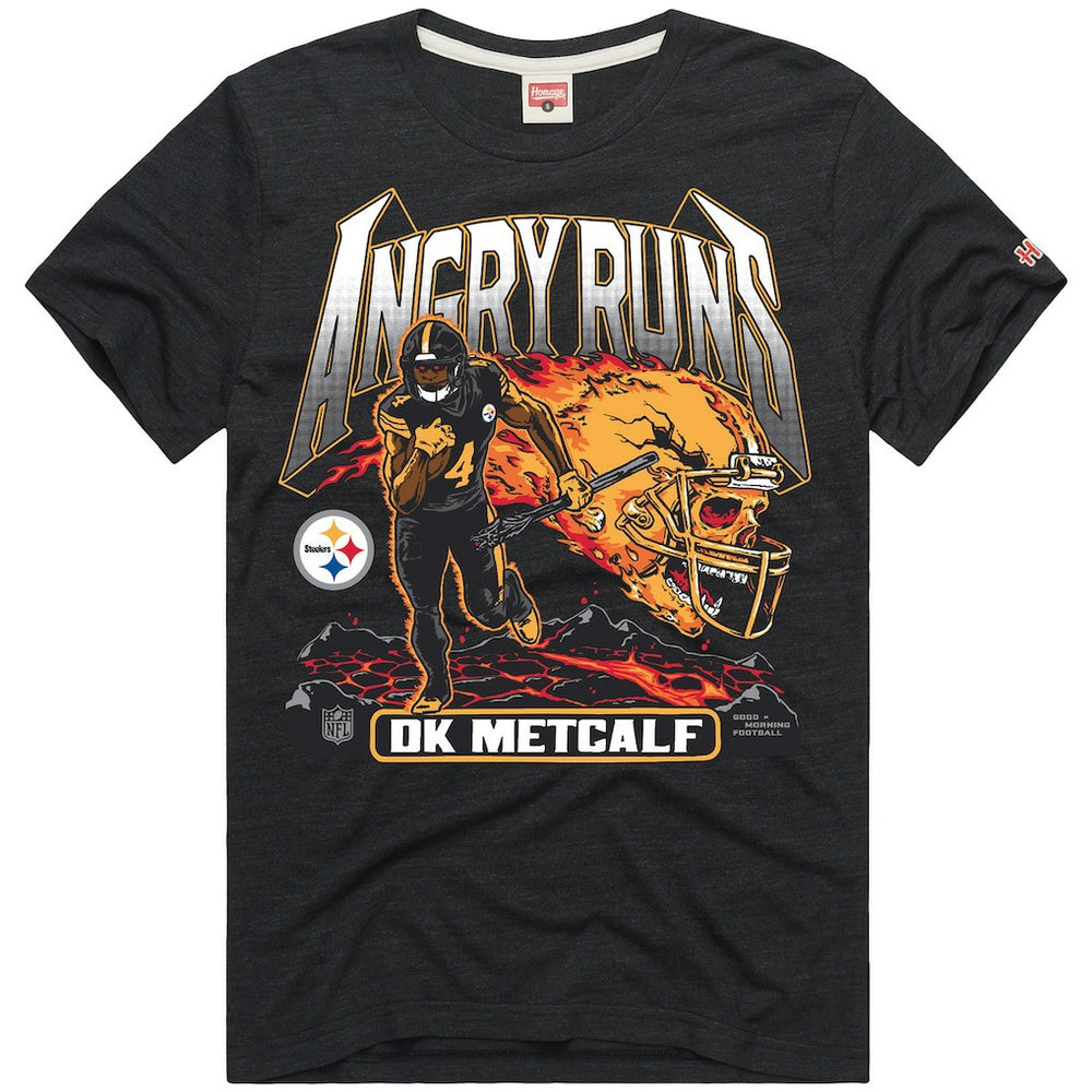 DK Metcalf Homage Unisex Angry Runs Player Graphic Tri-Blend T-Shirt - Pittsburgh Steelers T-shirts
