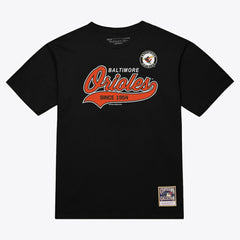 Black Baltimore Orioles Mitchell & Ness Script Sweep Arch T-Shirt