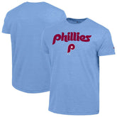 Light Blue Philadelphia Phillies Champion Cooperstown Wordmark Lockup Tri-Blend T-Shirt
