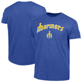Royal Seattle Mariners Champion Cooperstown Wordmark Lockup Tri-Blend T-Shirt