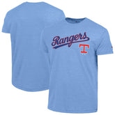 Light Blue Texas Rangers Champion Cooperstown Wordmark Lockup Tri-Blend T-Shirt