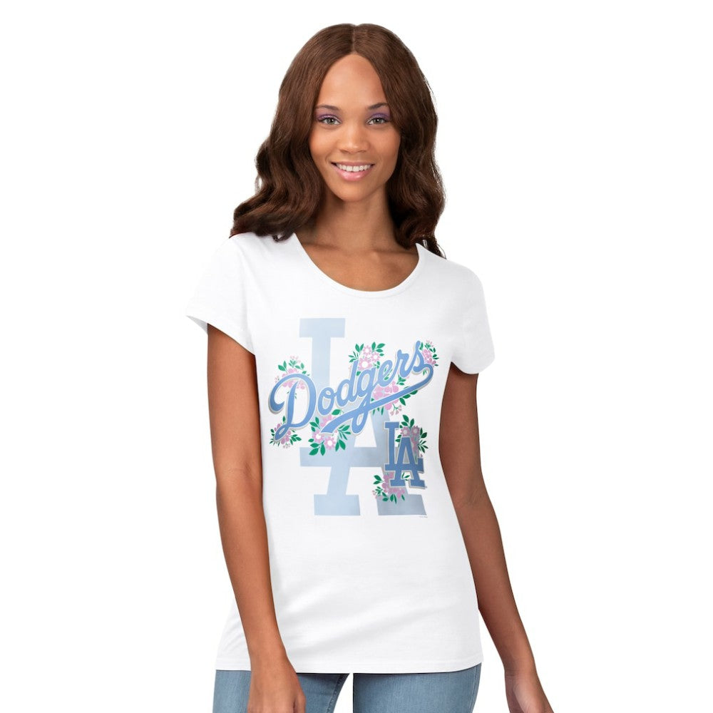 White Los Angeles Dodgers G-III 4Her by Carl Banks Women's Floral Endzone T-Shirt