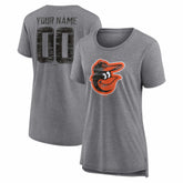Gray Baltimore Orioles Women's Heritage Personalized Any Name & Number Tri-Blend T-Shirt