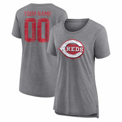 Gray Cincinnati Reds Women's Heritage Personalized Any Name & Number Tri-Blend T-Shirt