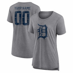 Gray Detroit Tigers Women's Heritage Personalized Any Name & Number Tri-Blend T-Shirt