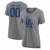 Gray Los Angeles Dodgers Women's Heritage Personalized Any Name & Number Tri-Blend T-Shirt