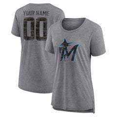 Gray Miami Marlins Women's Heritage Personalized Any Name & Number Tri-Blend T-Shirt