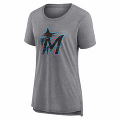 Gray Miami Marlins Women's Heritage Personalized Any Name & Number Tri-Blend T-Shirt