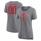 Gray Philadelphia Phillies Women's Heritage Personalized Any Name & Number Tri-Blend T-Shirt