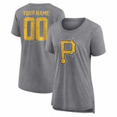 Gray Pittsburgh Pirates Women's Heritage Personalized Any Name & Number Tri-Blend T-Shirt