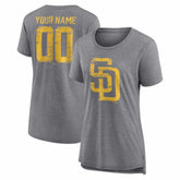 Gray San Diego Padres Women's Heritage Personalized Any Name & Number Tri-Blend T-Shirt