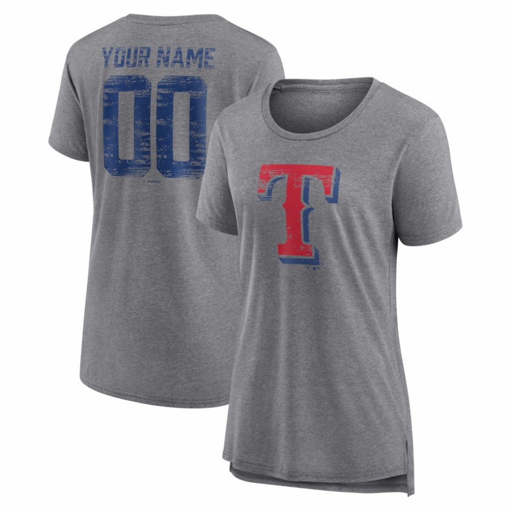 Gray Texas Rangers Women's Heritage Personalized Any Name & Number Tri-Blend T-Shirt