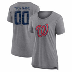Gray Washington Nationals Women's Heritage Personalized Any Name & Number Tri-Blend T-Shirt