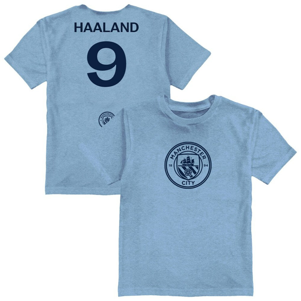 Erling Haaland Manchester City Vive La Fete Youth Player Name & Number Color Badge T-Shirt