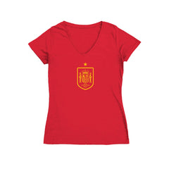 Spain National Team Vive La Fete Women's Color Badge V-Neck Fitted T-Shirt