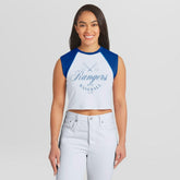 White Texas Rangers WEAR by Erin Andrews Women's Cooperstown Cropped Raglan Tank Top