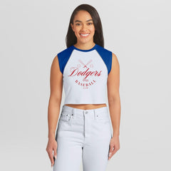 White Los Angeles Dodgers WEAR by Erin Andrews Women's Cooperstown Cropped Raglan Tank Top