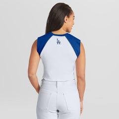 White Los Angeles Dodgers WEAR by Erin Andrews Women's Cooperstown Cropped Raglan Tank Top