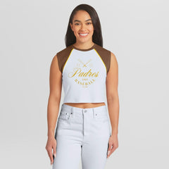 White San Diego Padres WEAR by Erin Andrews Women's Cooperstown Cropped Raglan Tank Top