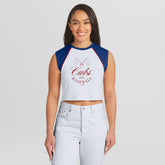 White Chicago Cubs WEAR by Erin Andrews Women's Cooperstown Cropped Raglan Tank Top