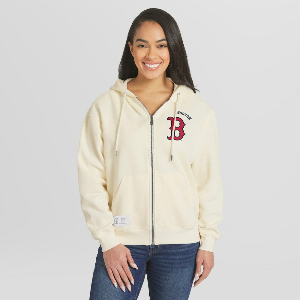 Cream Boston Red Sox WEAR by Erin Andrews Women's Full-Zip Hoodie