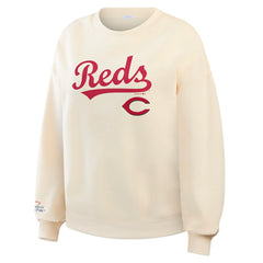 Cream Cincinnati Reds WEAR by Erin Andrews Women's Heavyweight Crew Neck Sweatshirt