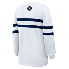 White Houston Astros WEAR by Erin Andrews Women's Oversized Long Sleeve Striped T-Shirt