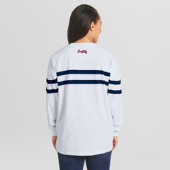 White Atlanta Braves WEAR by Erin Andrews Women's Oversized Long Sleeve Striped T-Shirt