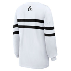 White Baltimore Orioles WEAR by Erin Andrews Women's Oversized Long Sleeve Striped T-Shirt
