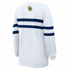 White Milwaukee Brewers WEAR by Erin Andrews Women's Oversized Long Sleeve Striped T-Shirt