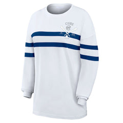 White Chicago Cubs WEAR by Erin Andrews Women's Oversized Long Sleeve Striped T-Shirt