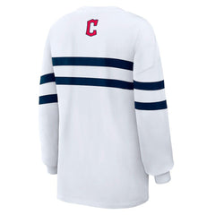 White Cleveland Guardians WEAR by Erin Andrews Women's Oversized Long Sleeve Striped T-Shirt
