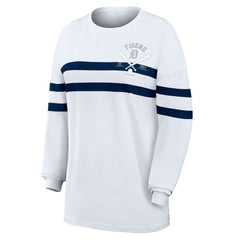 White Detroit Tigers WEAR by Erin Andrews Women's Oversized Long Sleeve Striped T-Shirt
