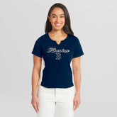 Navy Boston Red Sox WEAR by Erin Andrews Women's Notch Neck Cropped T-Shirt