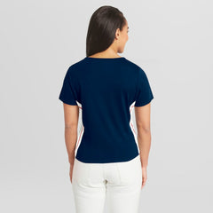 Navy Boston Red Sox WEAR by Erin Andrews Women's Notch Neck Cropped T-Shirt