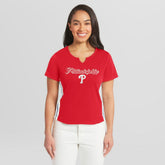 Red Philadelphia Phillies WEAR by Erin Andrews Women's Notch Neck Cropped T-Shirt