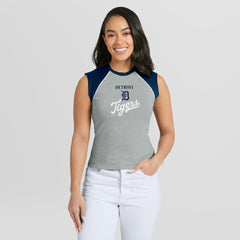 Heather Gray Detroit Tigers WEAR by Erin Andrews Women's Cropped Raglan Tank Top
