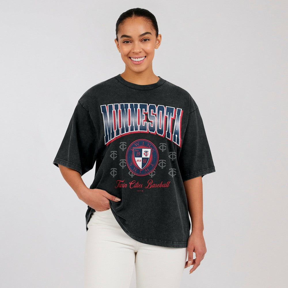 Black Minnesota Twins WEAR by Erin Andrews Women's Oversized Boyfriend T-Shirt