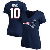Drake Maye Women's Super Bowl LX Patch Plus Size Name & Number V-Neck T-Shirt - New England Patriots T-shirts