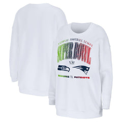 vs. Seattle Seahawks WEAR by Erin Andrews Women's Super Bowl LX Matchup Sweatshirt - New England Patriots Sweatshirts