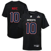 Drake Maye Youth Super Bowl LX Patch Carbon Fashion Game Jersey - New England Patriots Jerseys